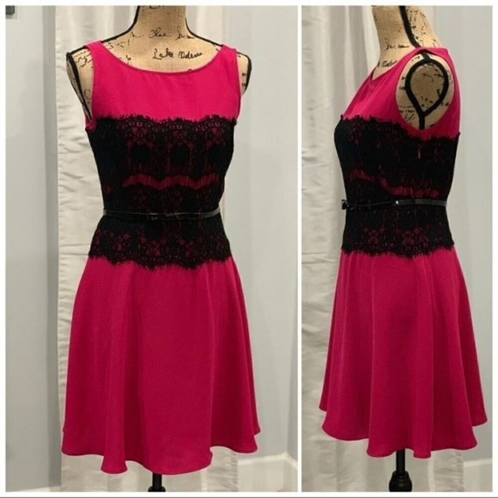 Ann Taylor Loft black red dress size 6P colorblock sleeveless